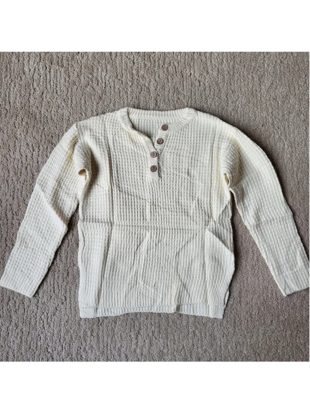Girl's Waffle Knit V-Neck Button Pullover Sweater–Off White–Approx Size 5–NWOT